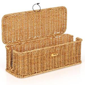 lot 15328 image: Cable Management Box, Handwoven Faux Rattan Cord Organizer Box with Lid, 2 Open Slots Cable Organizer Box, Decorative Cord Hider Box for Tv Computer USB Hub & Power Strip Holder Box
