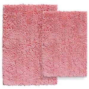 lot 15332 image: RUN HELIX Pink Bath Rug Set 2 Piece, Thick Soft Absorbent Chenille, PVC Backing Quick Dry Microfiber Mats, Machine Washable Mats for Shower Floor, Shaggy Bathroom Runner Bathmat Accessories Decor