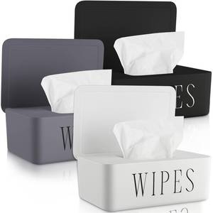 lot 15336 image: Singhoow 3 Pack Baby Wipes Dispenser Holder Wipe Container for Bathroom with Lid Toilet Tissue Paper Storage Refillable Box for Home Office Cars(Small,Black, White, Gray)