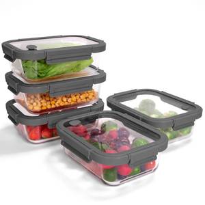 lot 15337 image: BOROHOUSE 5-Pack Borosilicate Glass Containers with Tempered Lids, 35.2oz4.4 Cup Airtight Meal Prep Set, MicrowaveFreezer Safe (Gray)