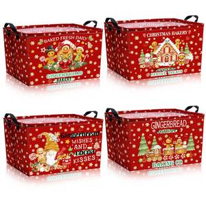lot 15338 image: Bulyoou 4 Pack Christmas Storage Bin Collapsible Large Christmas Gingerbread Man Storage Baskets for Gifts Canvas Laundry Basket Foldable Box with Handle for Office Home Bedroom Clothes Toys Decor