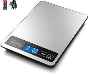 lot 15345 image: Fuzion Food Scale, 1g0.1oz Digital Kitchen Scale - 22lb, 7 Units, Tare & PCS, Rechargeable Power, Tempered Glass & Stainless Steel - Food Weight Scale Grams and Ounces for Cooking, Baking