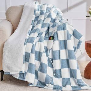 lot 15347 image: Heated Electric Blanketc Throw, 50X60 Heating Blanket with 10 Heat Levels & 8 Hours Auto Off for Lap, Misty Blue Checkered Plaid Soft Sherpa Blankets Warmer Gifts for Couch Grandma Women Adults