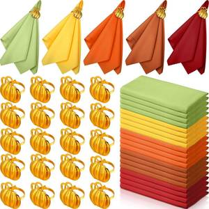 lot 15355 image: Preboun 20 Set Fall Thanksgiving Cloth Napkins 19 x 19 Inch with Pumpkin Ring Holders Harvest Dinner Reusable Fabric Cocktail Napkins for Thanksgiving Day Autumn Holiday Dinner Table