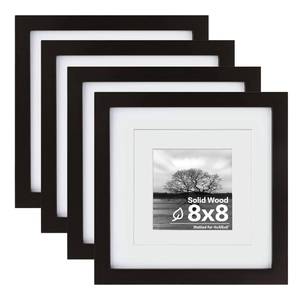 lot 15357 image: Egofine 8x8 Picture Frames 4 PCS - Made of Solid Wood Covered by Plexiglass Display 4x46x6 with Mat or 8x8 without Mat, for Table Top Display and Wall Mounting Photo Frame Black