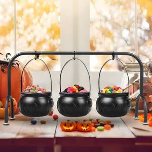 lot 15361 image: Halloween Party Decorations Indoor,Set of 3 Witches Cauldron Candy Serving Bowls With Rack,Halloween Party Supplies,Black Plastic Candy Cauldron for Table Decor