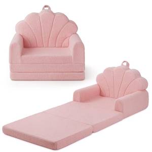 lot 15364 image: Blissful Diary Kids Couch, 2-in-1 Soft Toddler Couch Fold Out, Toddler Chair Comfy, Convertible Sofa to Lounger, Kids Furniture for Playroom, Gift for Birthday, Childrens Day, Pink Shell