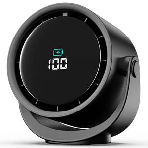 lot 16435 image: YOSHENMO Portable Desk Fan for Bedroom, Turbo Table Fans with smile icon LED Display, 6-inch, 5-Speed Strong Airflow, Low Noise, 360° Adjustable Tilt, Suitable for Home, Office, Outdoor, Ink Black