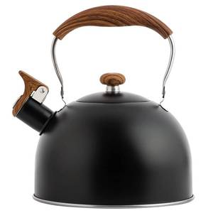lot 16475 image: Whistling Tea Kettle 2.5L, Stainless Steel Kettle with Wood Pattern Folding Handle, for Tea Coffee (Black)