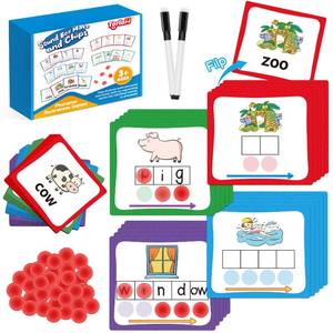 lot 16481 image: Torlam Elkonin Boxes Phonemic Awareness Phonics Games, Reading Spelling Sound Manipulatives Sight Word Flash Cards, Speech Therapy Toy Kindergarten Elementary Classroom Must Haves Homeschool Supplies