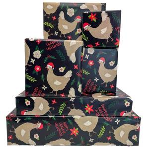 lot 16484 image: Dtiafu Chicken Wrapping Paper for Christmas - Funny Print Gift Wrap with Merry Clucking Christmas Words - 20X28 Inch Per Sheet (6 Sheet)