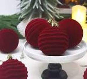 lot 1529 image: Christmas tree ornament round red fuzzy ornaments