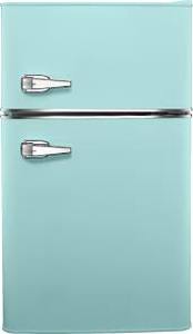 lot 7671 image: Insignia 3.1 cu.ft Mini Refrigerator in Mint Green Retro Style (No Handles)