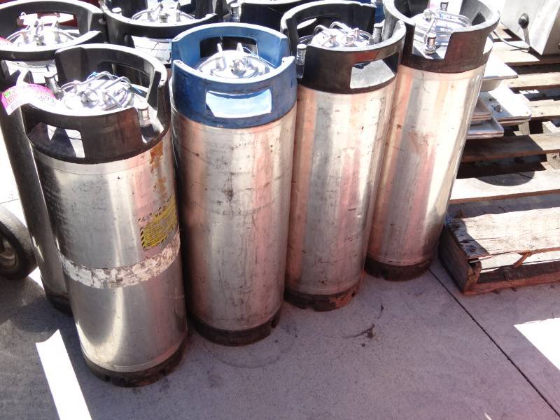 lot 5693 image: Lot of (4) 5 Gallon Soda Canisters