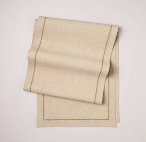 lot 10050 image: Natural Linen Table Runner with Green Embroidery - Retail $23