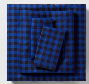 lot 10063 image: Room Essentials Blue Buffalo Check Twin XL Sheet Set - Retail $12