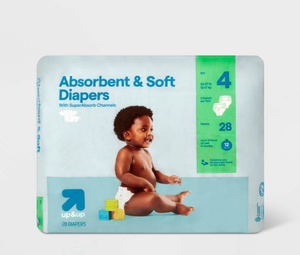 lot 10077 image: Up & Up Size 4 Baby Diapers - 28 Count Pack - Retail $6