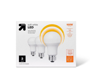 lot 10167 image: Up&Up 100W LED Light Bulbs 3-Pack - Retail $8