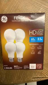 lot 14757 image: GE Relax 60W A19 LED Light Bulbs Pack - Retail $15