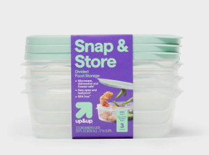lot 14809 image: Snap & Store Divided Rectangle Food Containers - 28oz 3ct - Retail $4