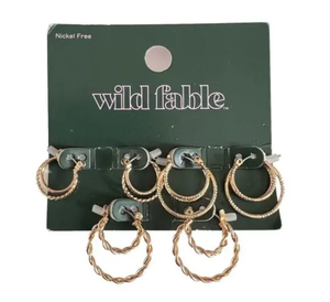 lot 14821 image: Wild Fable Gold and Silver Tone Twisted Hoop Earring Set - Retail $16