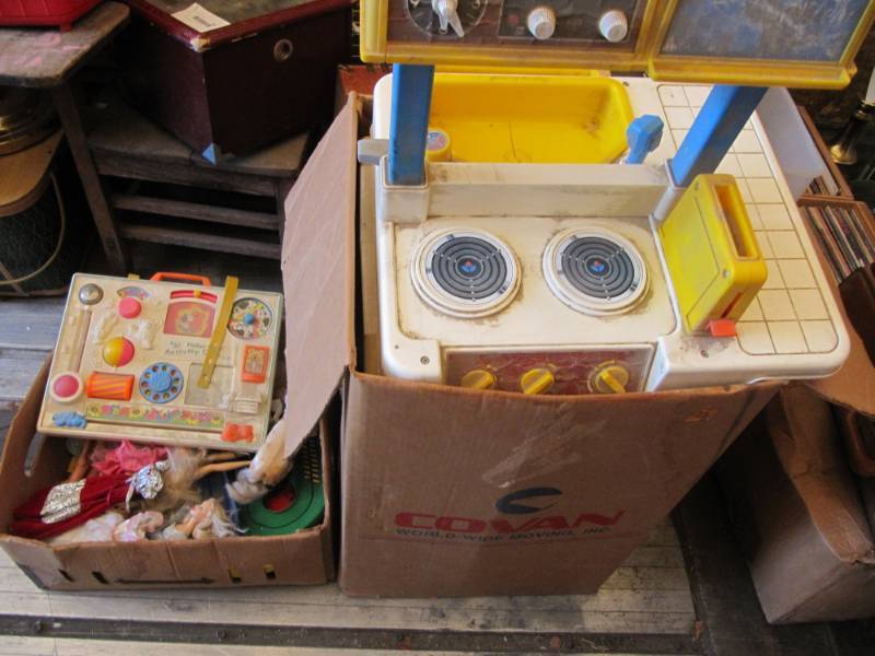 lot 271 image: 2 boxes of girls toys some Fisher Price and vintage