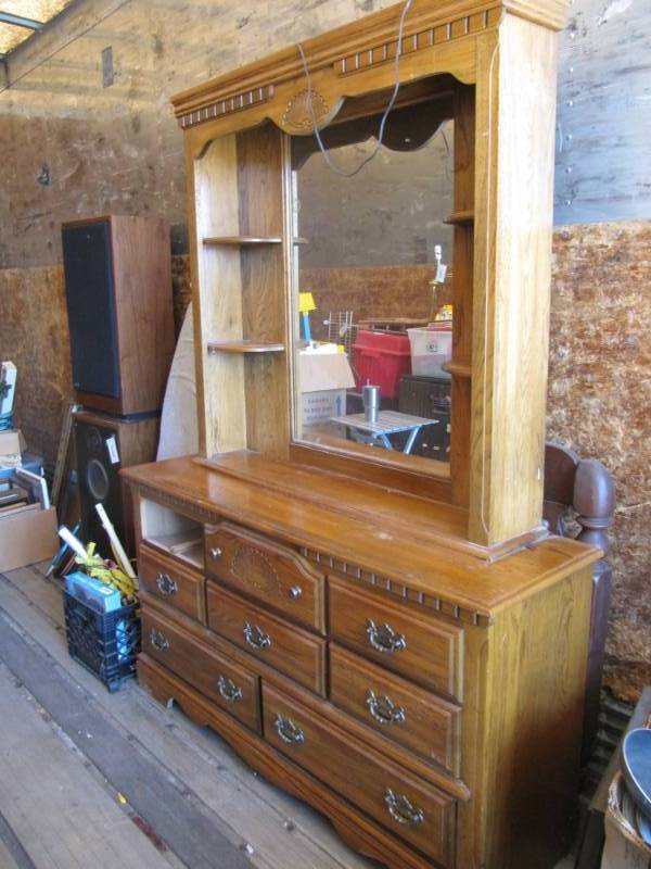 lot 283 image: oak dresser all wood wlighted mirror