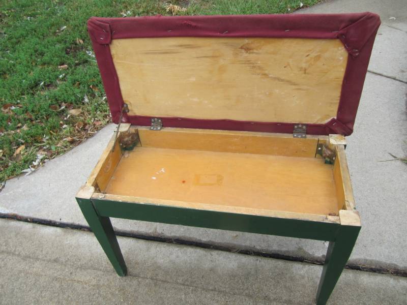 lot 348 image: vintage wood piano bench with under seat storage