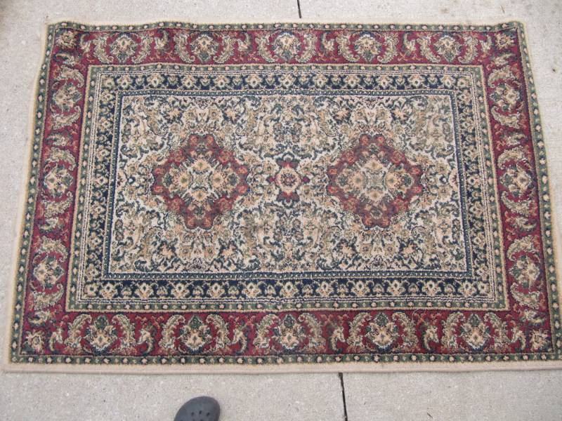 lot 358 image: used 3 15  x  5 Burgundy, green, beige and dark blue rug