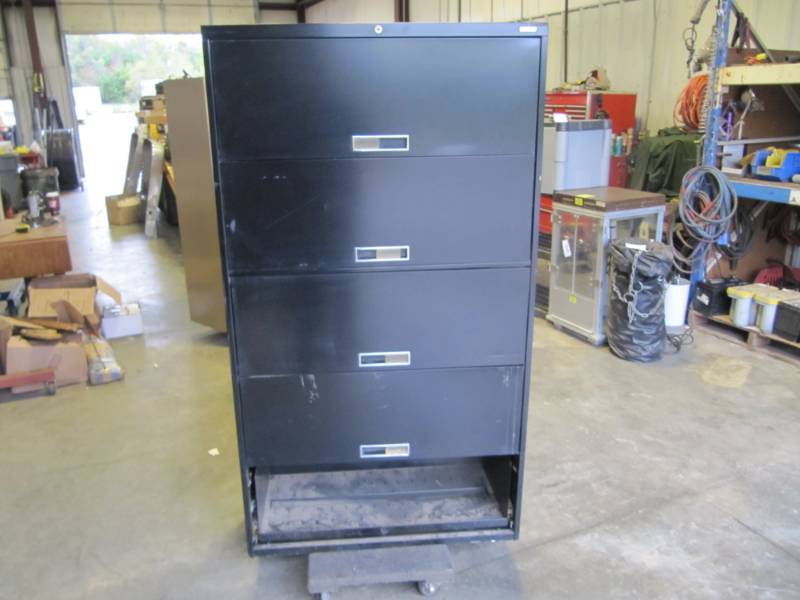 lot 250 image: BLACK METAL LATERAL FILE CABINET 56 TALL X 36W  X 18 DEEP