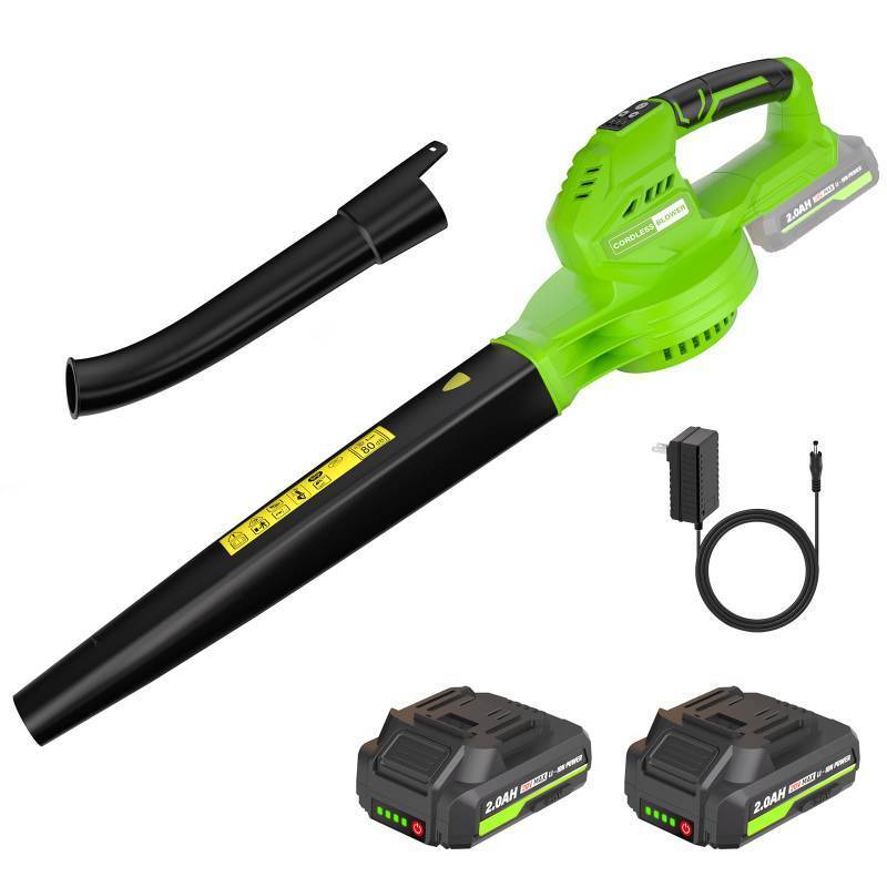lot 5023 image: VERVEWAVE Leaf Blower Cordless, 20V Electric Blower with 2 X 2.0Ah Batteries and Fast Charger, 3 Speed Control, Handheld Lightweight Leaf Blower for Lawn Care, Patio, Garden Cleaning, etc MISSING ONE EXTENSION