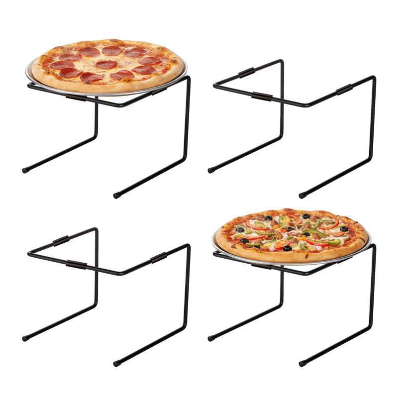 lot 5173 image: MyGift Black Metal Pizza Table Stands, Tabletop Pizza Pan Riser Food Platter Tray and Display Rack, Set of 4