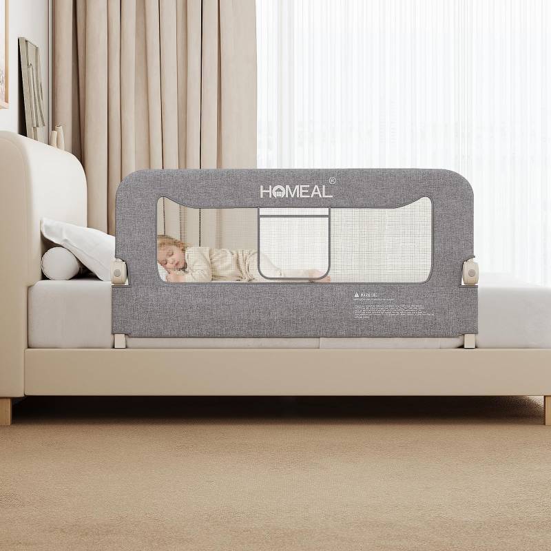 lot 6656 image: HOMEAL 47in Foldable Toddler Bed Rails with U-Shape Base, Bed Rail for Toddlers, Baby Bed Rail Guard for for Twin, Full, Queen, King Beds, Bed Rail for Baby, Grey