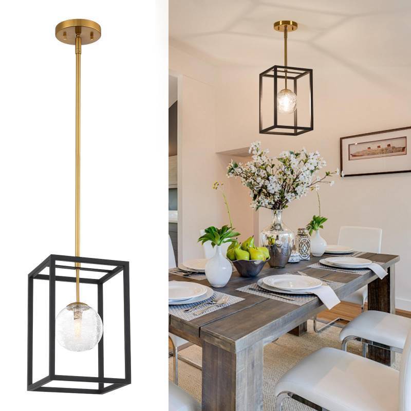 lot 6662 image: pasentel Pendant Light Fixtures, Black and Gold Farmhouse Metal Hanging Light Fixtures with Glass Shade, Adjustable Hanging Pendant Lighting for Kitchen Island, Entryway, Dining Room, Hallway