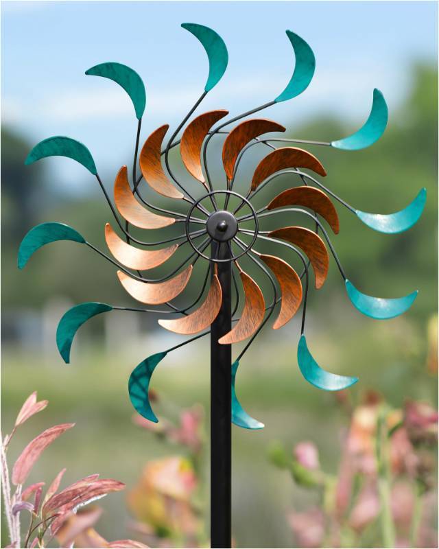lot 1152 image: Cyan Oasis Wind Spinners Outdoor - Metal Windmill for Yard, Garden Spinners with Stake, Yard Art, Ideal Lovely Gift for Family Friends(13 W x 54 H)