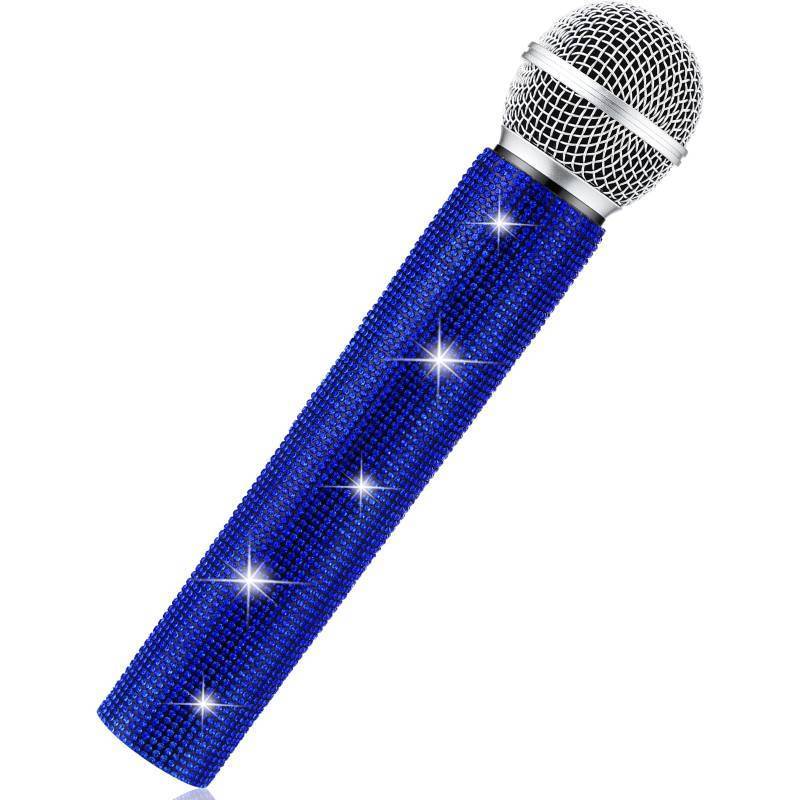 lot 1234 image: Sanwuta Fake Microphone Prop Sparkly Bling Rhinestones Plastic Play Microphone Pretend Glitter Bedazzled Mic for Cosplay Party Costume(Royal Blue)
