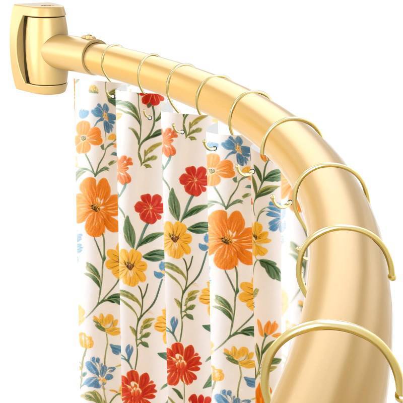 lot 1808 image: Haryaers Gold Curved Shower Curtain Rod,35-76 Inches Adjustable Length Curved Shower Rods Round Shower Curtain Rod Rust Proof Stainless Steel Curved Shower Rods For Bathroom
