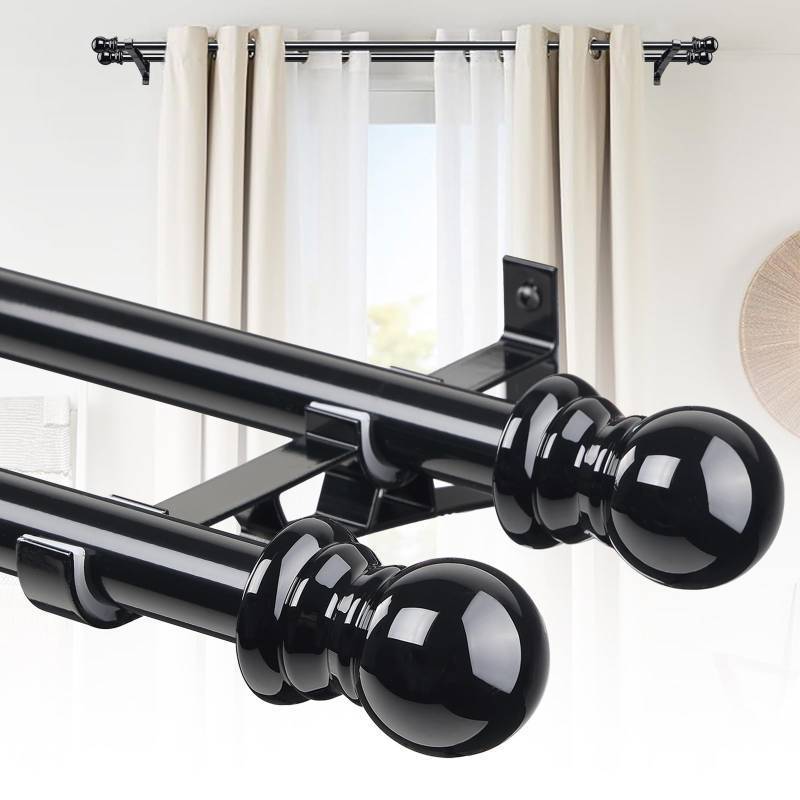 lot 1993 image: CALCHELE Double Curtain Rods for windows, 1 Inch Diameter double rod curtain rods Heavy Duty Decorative Drapery Rod for Windows 28 to 42 Inch Black