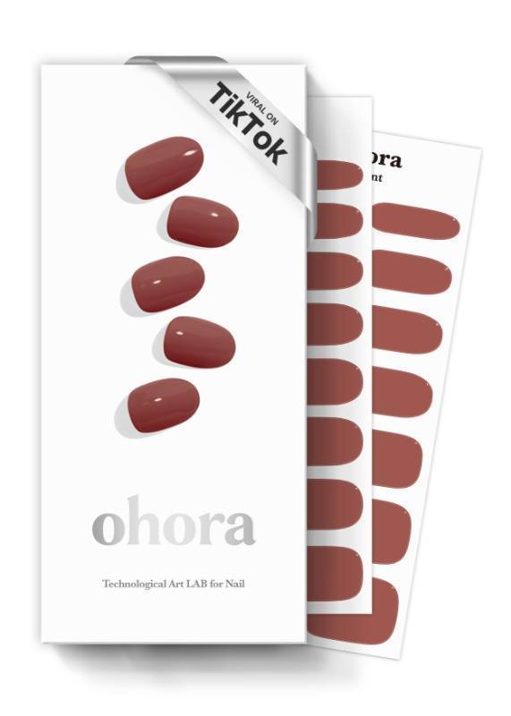 lot 2639 image: ohora Semi Cured Gel Nail Strips (N Brick) - Brown, Solid, Works with Any UVLED Lamps, Salon-Quality, Long Lasting, Easy to Apply & Remove - Includes 2 Prep Pads, Nail File & Wooden Stick