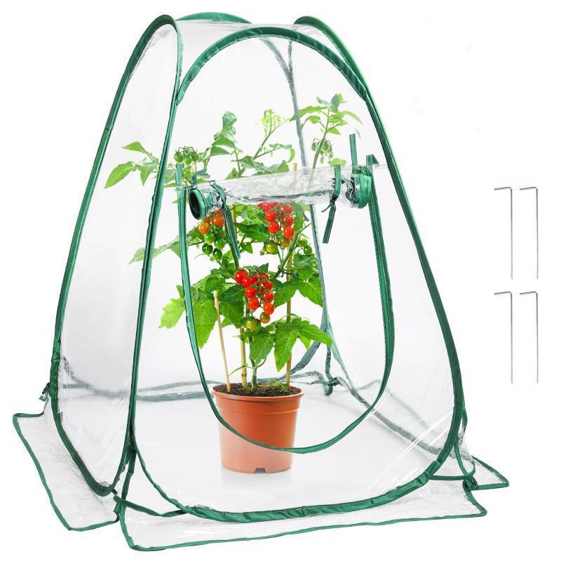 lot 2879 image: Lyellfe Pop Up Greenhouse Cover, PVC Mini Greenhouse with Nails, 28 x 28 x 34 Clear Portable Backyard Gardening Flower Sunshine Tent Room for Indoor Outdoor Plant, Cold Frost Protector