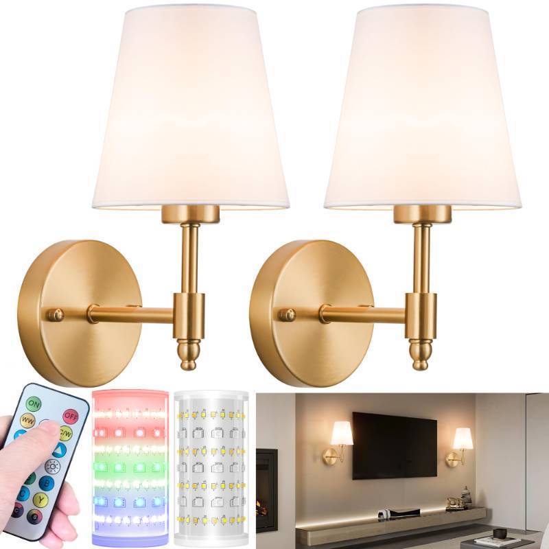 lot 2961 image: Nekhung Battery Operated Wall Sconces Set of Two, Wireless Battery Wall Light with 10000mAh RGB Dimmable Magnetic Bulb and Remote, Rechargeable Sconce Wall Decor for Bedroom Living Room Hallway