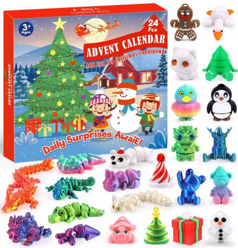 lot 2976 image: FLY2SKY Advent Calendar 2025 for Kids 24 Days Gifts Christmas Countdown Calendar Flexible 3D Printd Animals Toys Party Favors Christmas Decorations Stocking Stuffers Xmes Goodie Bags Fillers