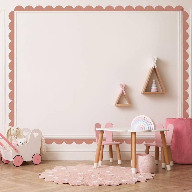 lot 2997 image: Scallop Border Wall Sticker Door Edge Scallop Decorative Art Stickers Scallop Peel and Stick Border for Nursery, Kids Bedroom Living Room Home Scandinavian Boho Painting Wall Decor. (Coffee Color)