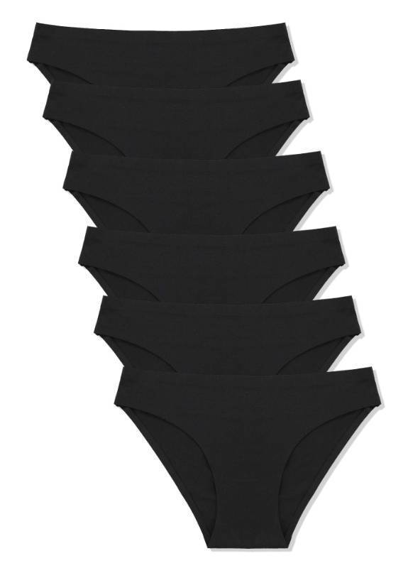 lot 4568 image: FINETOO 6 Pack Womens Seamless Hipster Underwear No Show Panties Invisibles Briefs Soft Stretch Bikini Underwears XS-XXL(XL) Black