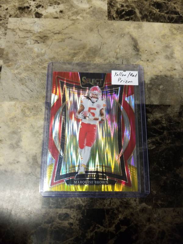 lot 651 image: 2024 Panini Select Football YellowRed Prizm Marquise Brown Kansas City Chiefs Card