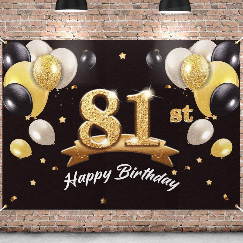 lot 4850 image: PAKBOOM Happy 81st Birthday Banner Backdrop - 81 Birthday Party Decorations Supplies for Men - Black Gold 4 x 6ft