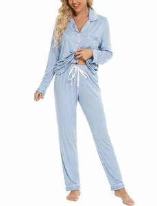lot 3229 image: Leikar Bridesmaid Pajamas Sets For Women Soft Long Sleeve Shirt And Pajama Pants Soft Pjs Lounge Sets XL Light Blue
