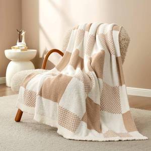 lot 3236 image: Snuggle Sac Checkered Blanket, Beige Throw Blanket for Couch Plaid Microfiber Fluffy Warm Cozy Fuzzy Soft Throw Blanket Reversible Checkerered Blankets for Sofa, Chair, Bed, 50x60 inches