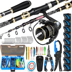 lot 3243 image: PLUSINNO Fishing Gear, Full Fishing kit Include Fishing Rod and Reel Combo, Rod Holder, Tackle Box with Fishing Lures, Fishing Pliers, Fishing Gifts for Men with Fishing Tool Kit