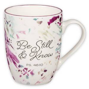 lot 3244 image: Christian Art Gifts Inspirational Ceramic Coffee & Tea Scripture Mug for Women Be Still & Know Psalm Encouraging Bible Verse, Microwave & Dishwasher Safe Cute Cup, White, Purple & Teal Floral, 12 oz.